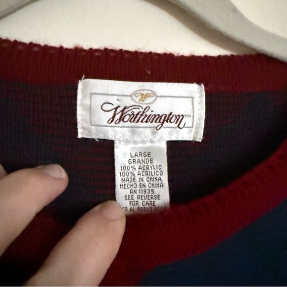 Vintage Worthington Diamond Pattern Jewel Tones Cardigan Sweater Large NWT - Picture 2 of 7